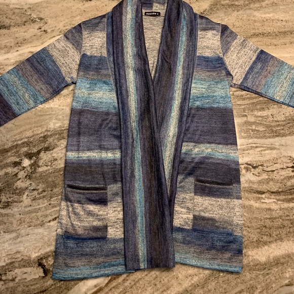 David Cline Aqua and Navy Shaw Collar Cardigan. Soft and roomy. Size S - Picture 4 of 8